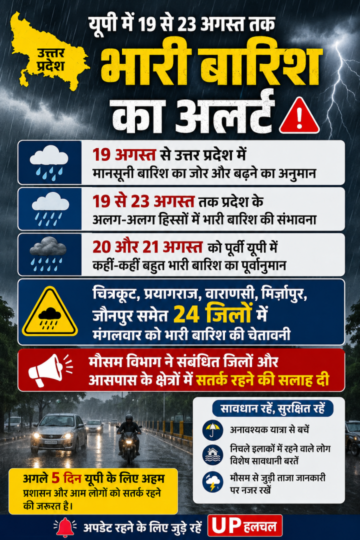  पूर्वी यूपी में बहुत भारी बारिश की चेतावनी